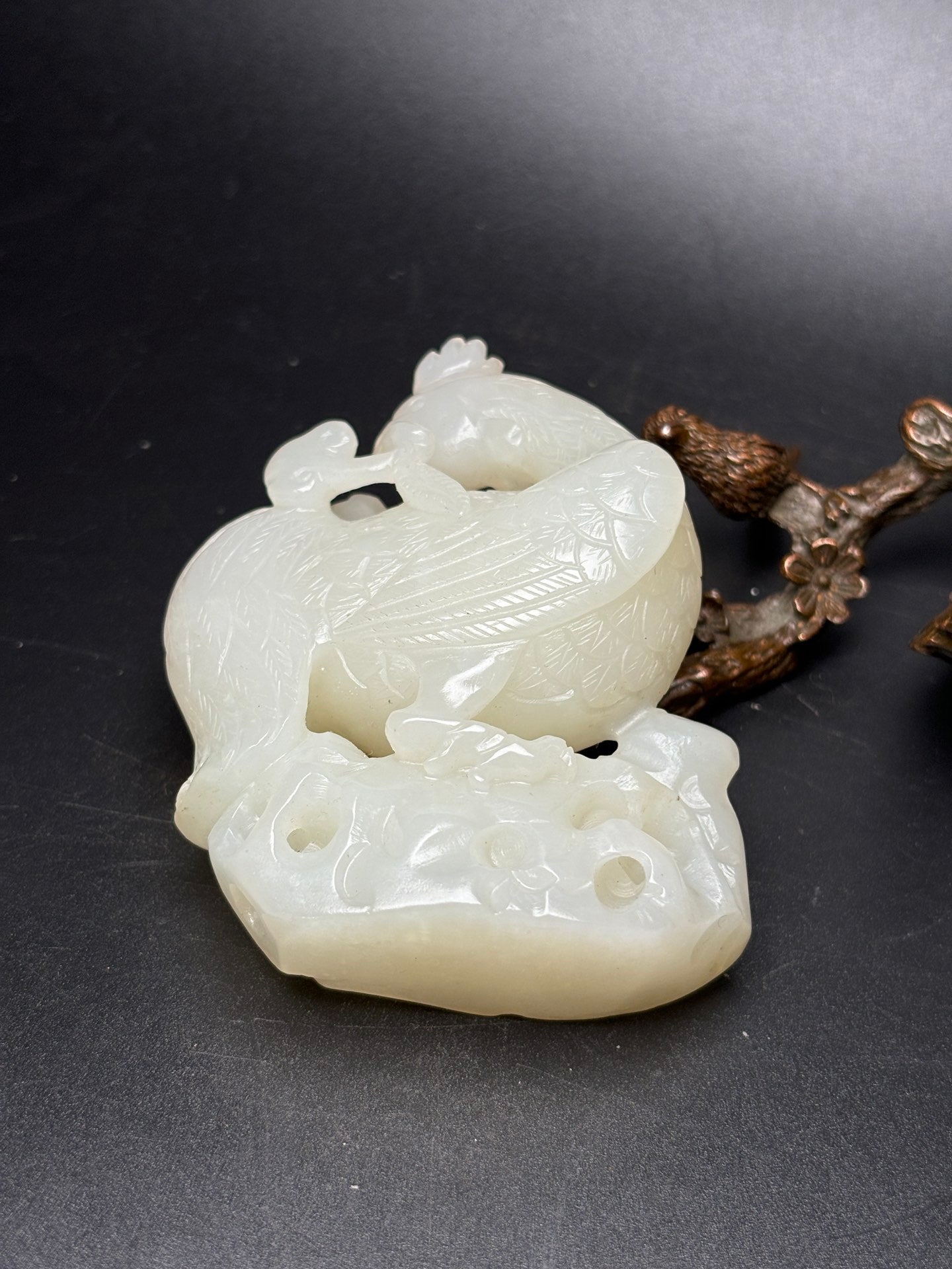 A1066 Superb Chinese Hetian Jade Carved Rooster Statue