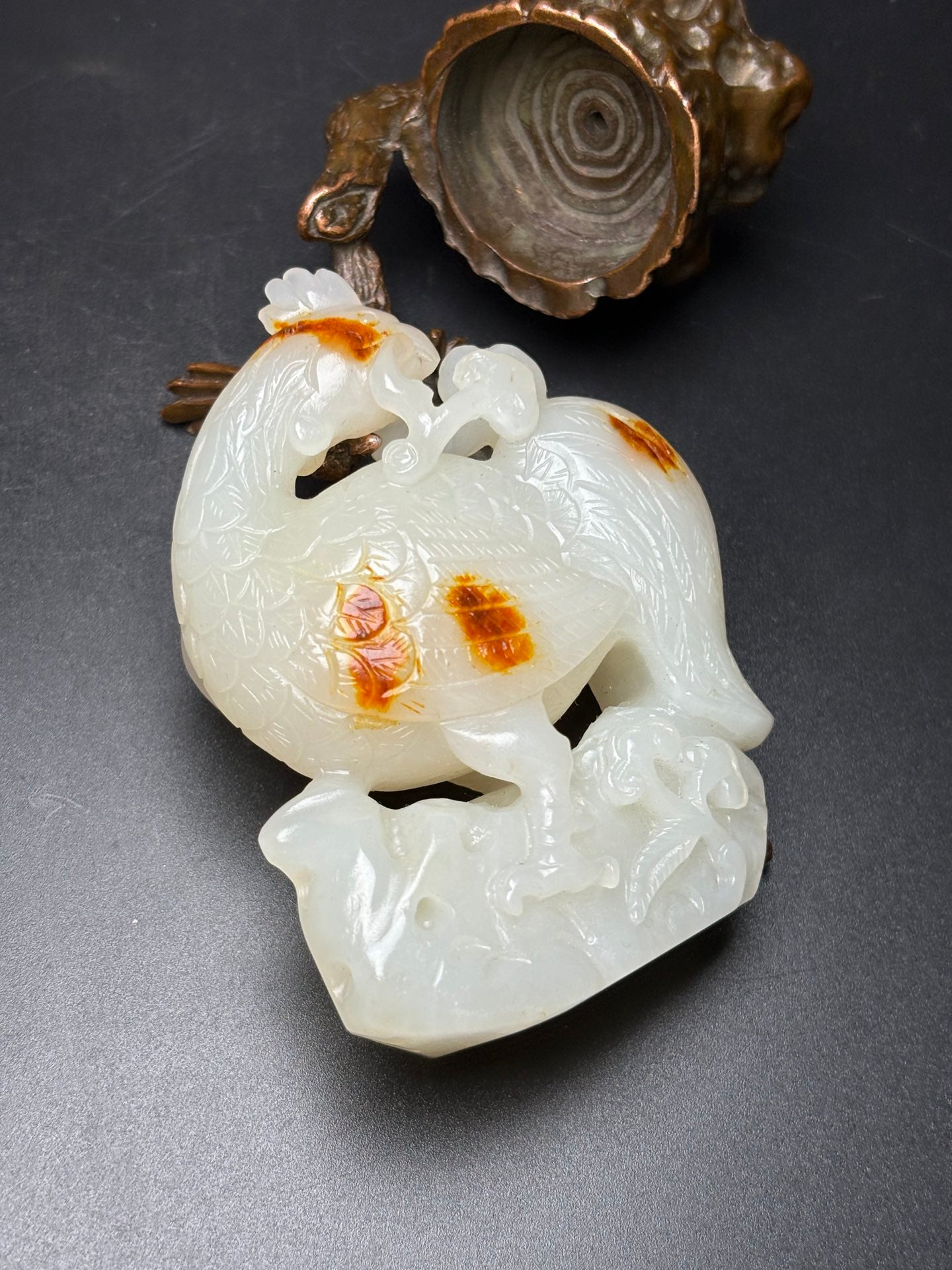 A1066 Superb Chinese Hetian Jade Carved Rooster Statue