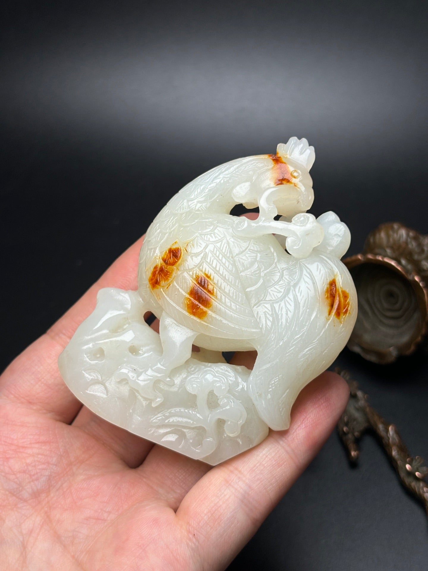 A1066 Superb Chinese Hetian Jade Carved Rooster Statue