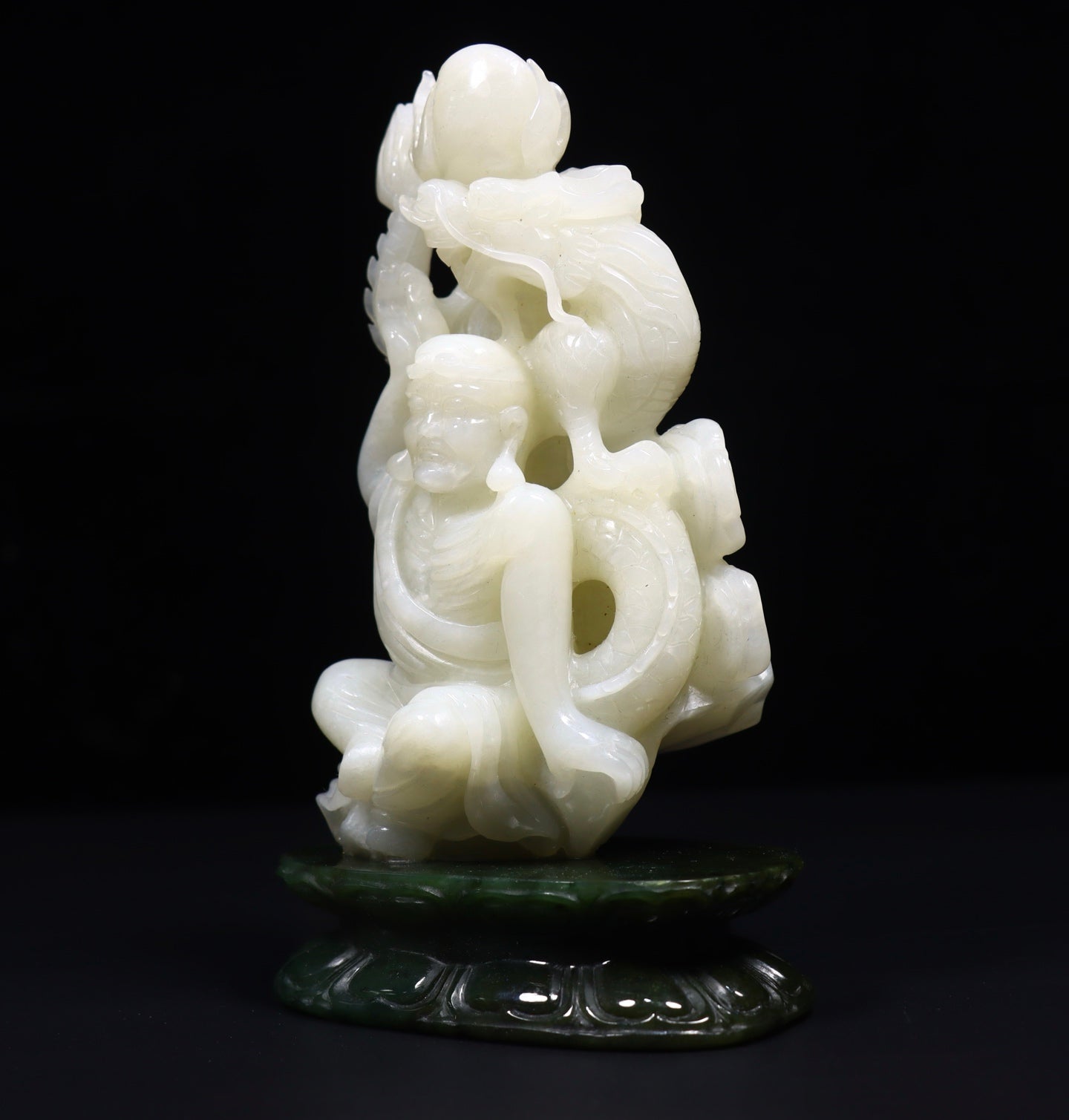 A1068 A Pair Superb Chinese Hetian Jade Carved Arhat Statue