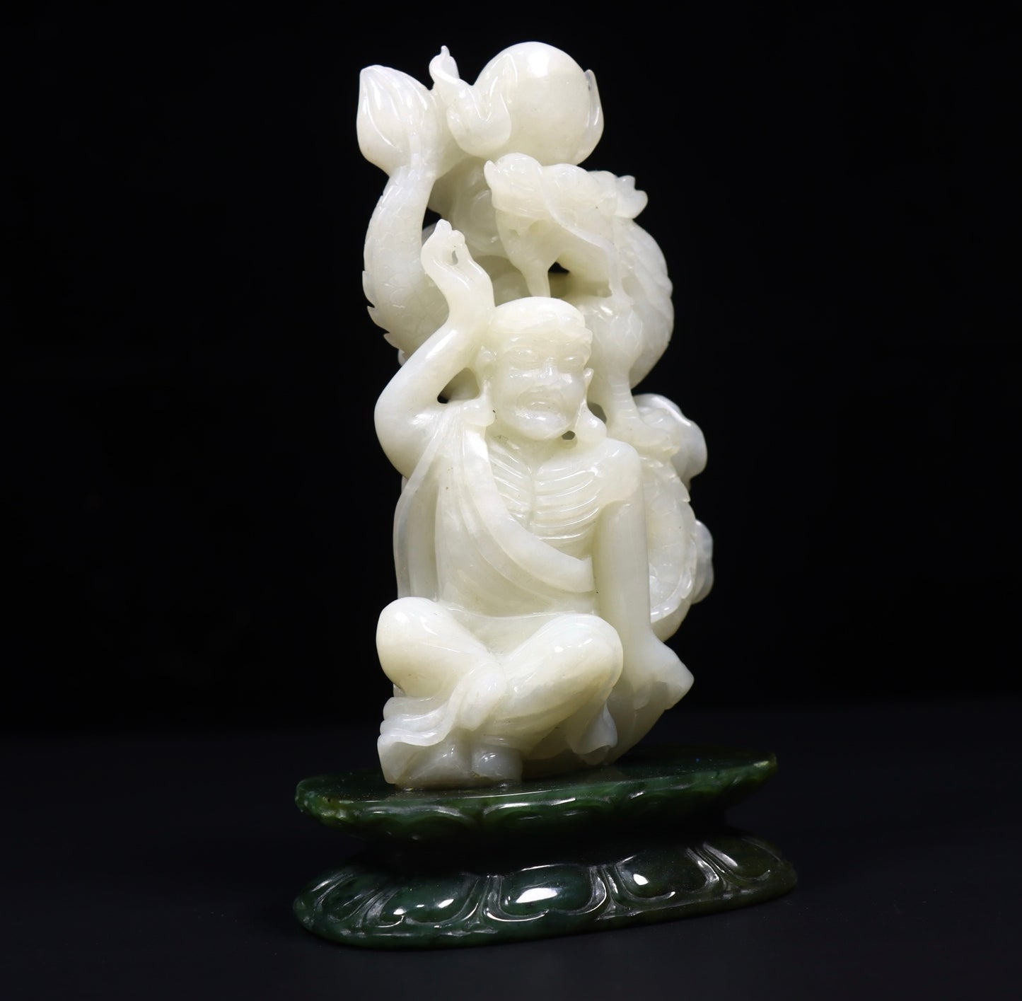 A1068 A Pair Superb Chinese Hetian Jade Carved Arhat Statue