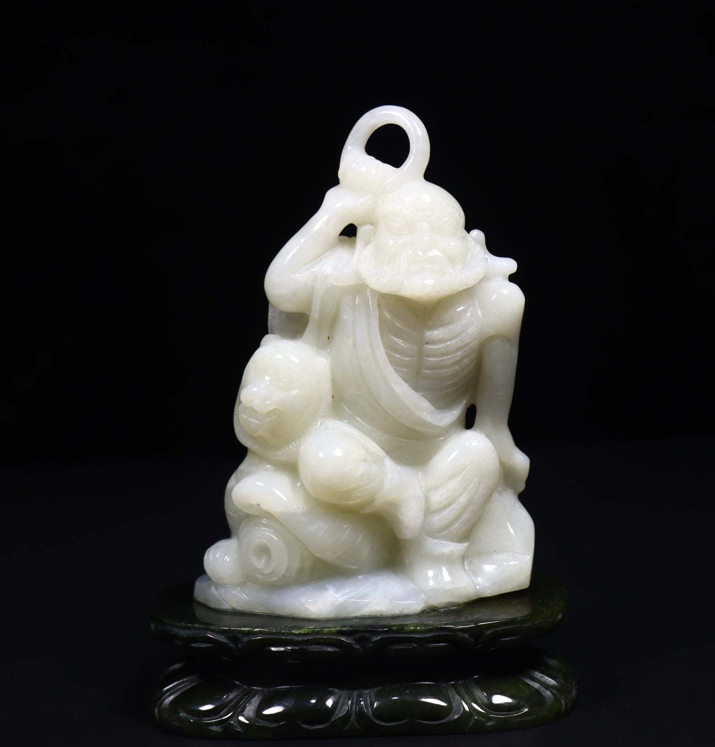 A1068 A Pair Superb Chinese Hetian Jade Carved Arhat Statue