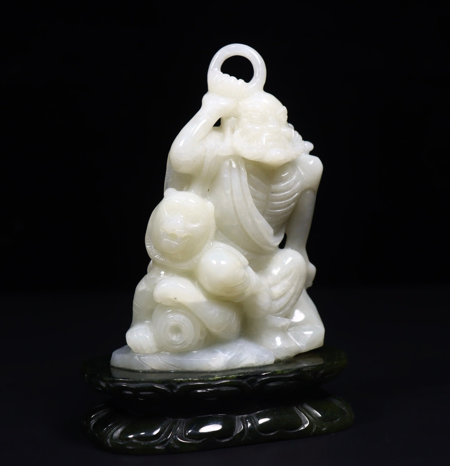A1068 A Pair Superb Chinese Hetian Jade Carved Arhat Statue
