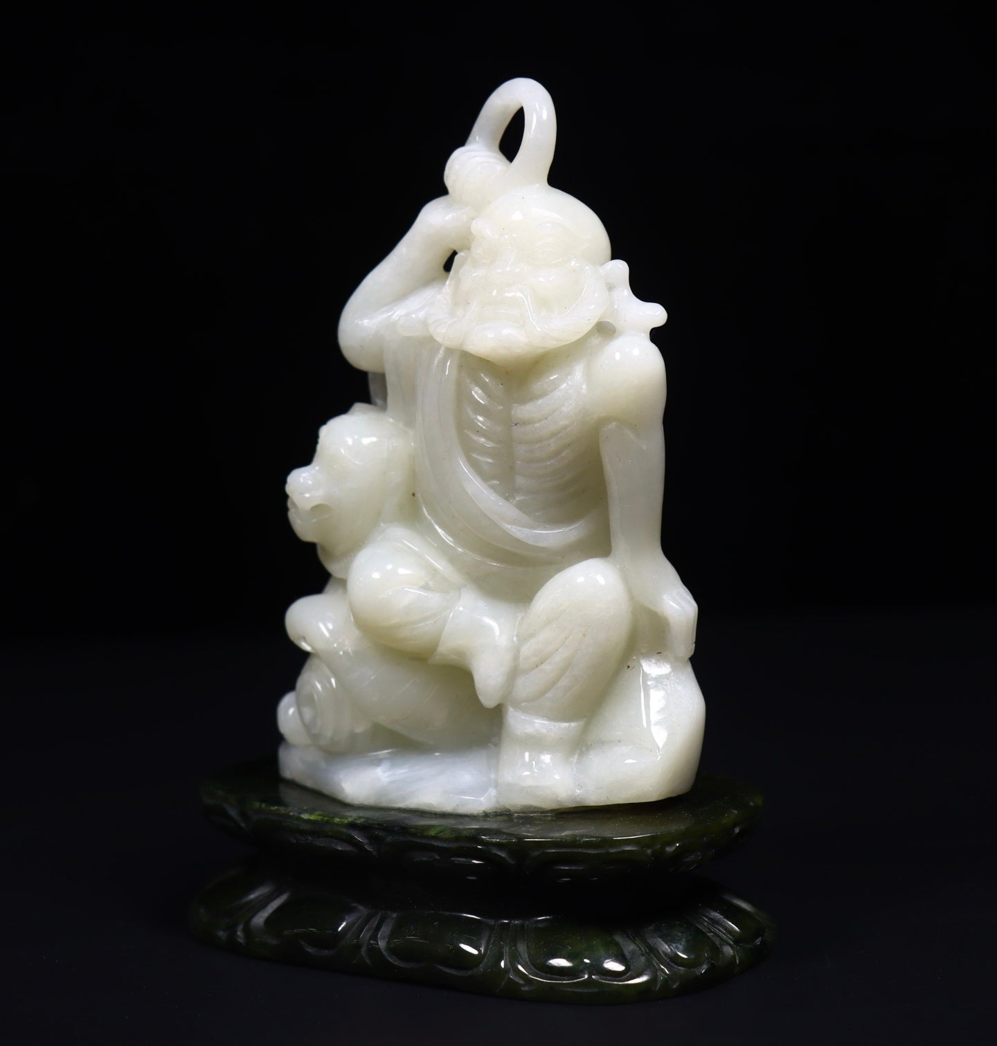 A1068 A Pair Superb Chinese Hetian Jade Carved Arhat Statue