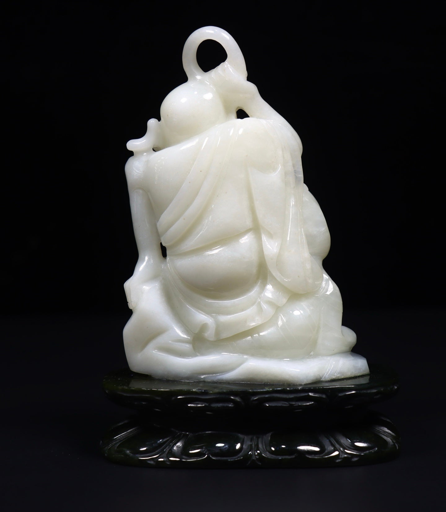 A1068 A Pair Superb Chinese Hetian Jade Carved Arhat Statue