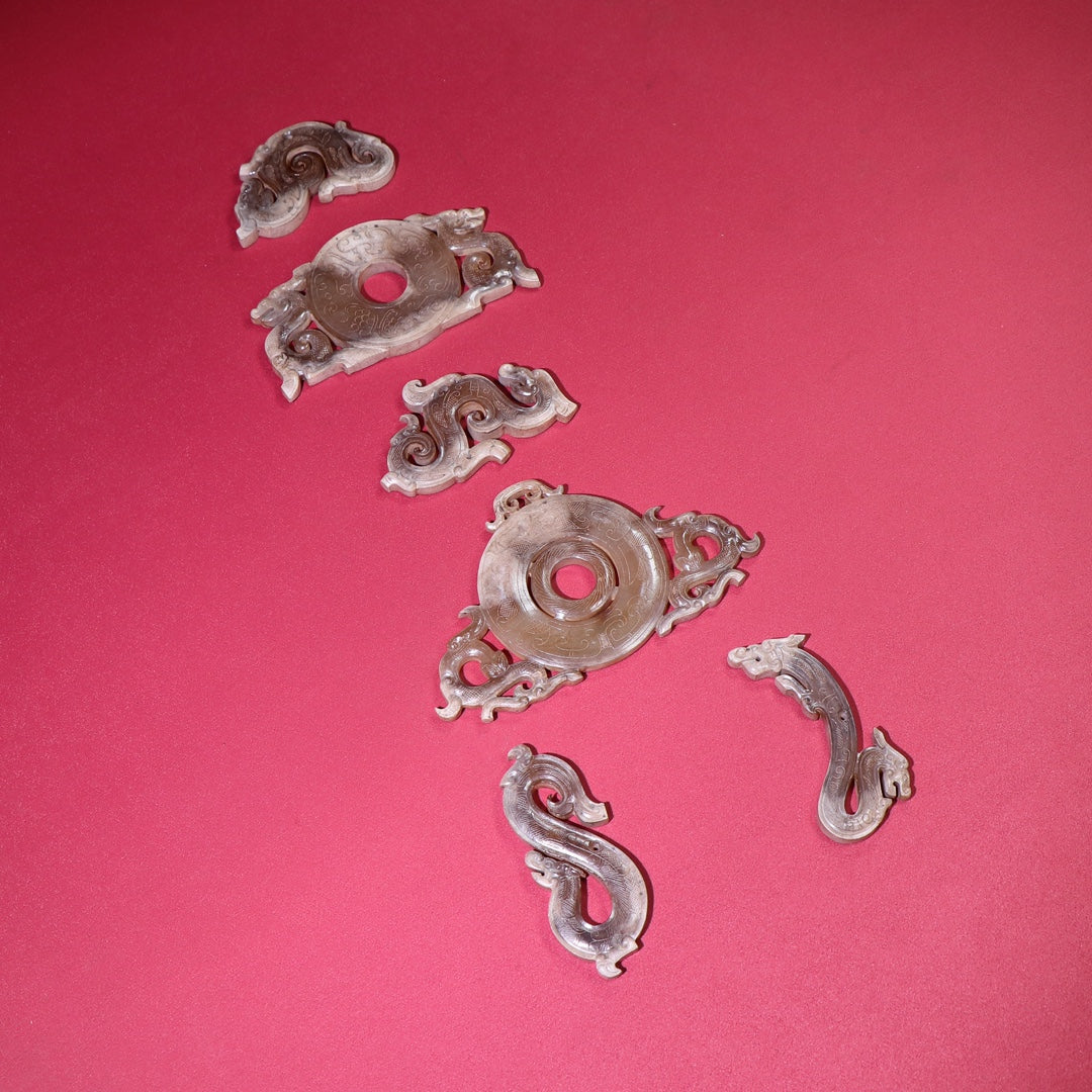 A1083 A Set Vintage Chinese Hetian Jade Fortune Dragon Jade Bi