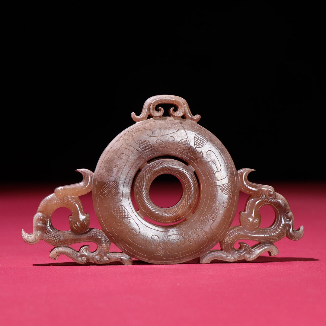 A1083 A Set Vintage Chinese Hetian Jade Fortune Dragon Jade Bi