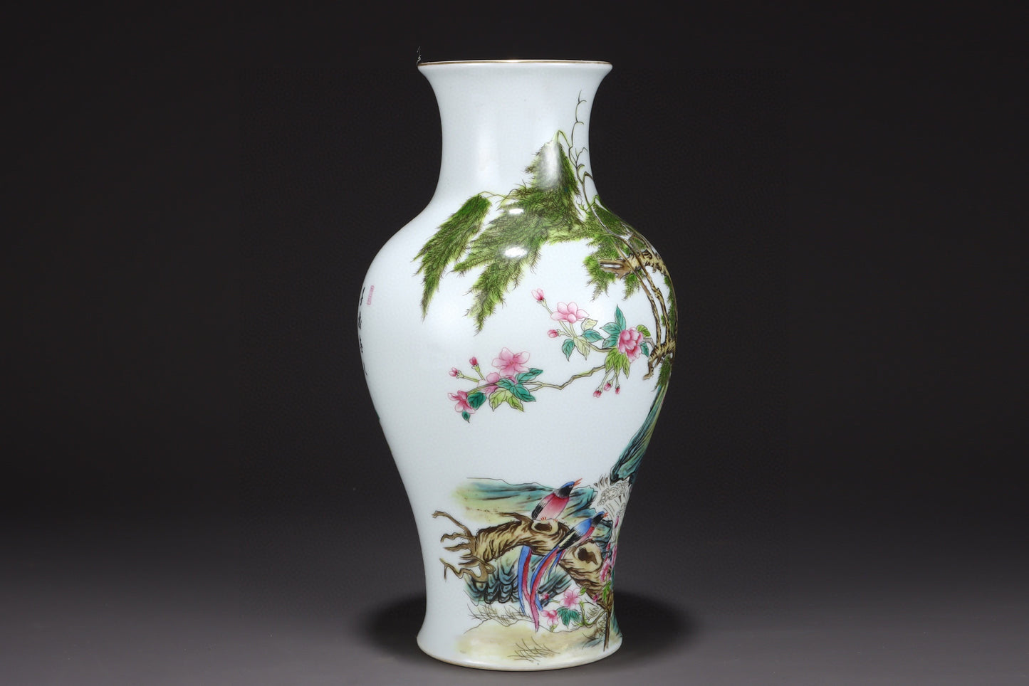 A1087 Chinese Qing Dynasty Gilt Edge Famille Rose Flowers Bird Design Porcelain Vase