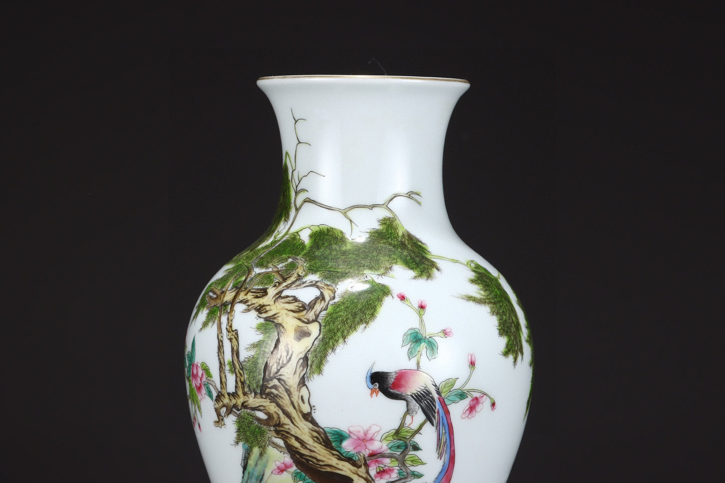 A1087 Chinese Qing Dynasty Gilt Edge Famille Rose Flowers Bird Design Porcelain Vase