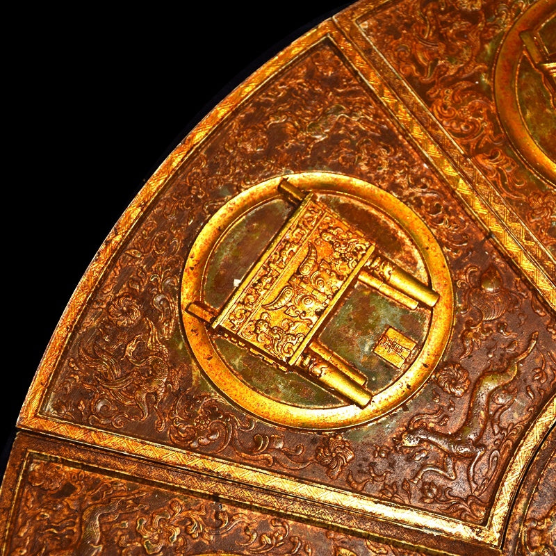 A1092 A Set Superb Vintage Chinese Gilt Gold Hetian Jade Low Relief Chi Dragon Jade bi