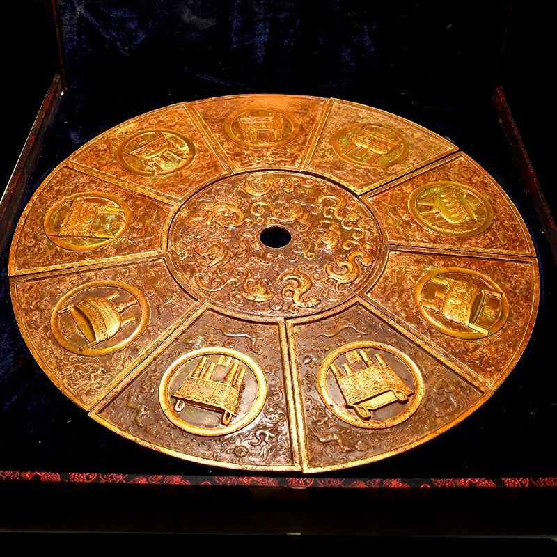 A1092 A Set Superb Vintage Chinese Gilt Gold Hetian Jade Low Relief Chi Dragon Jade bi