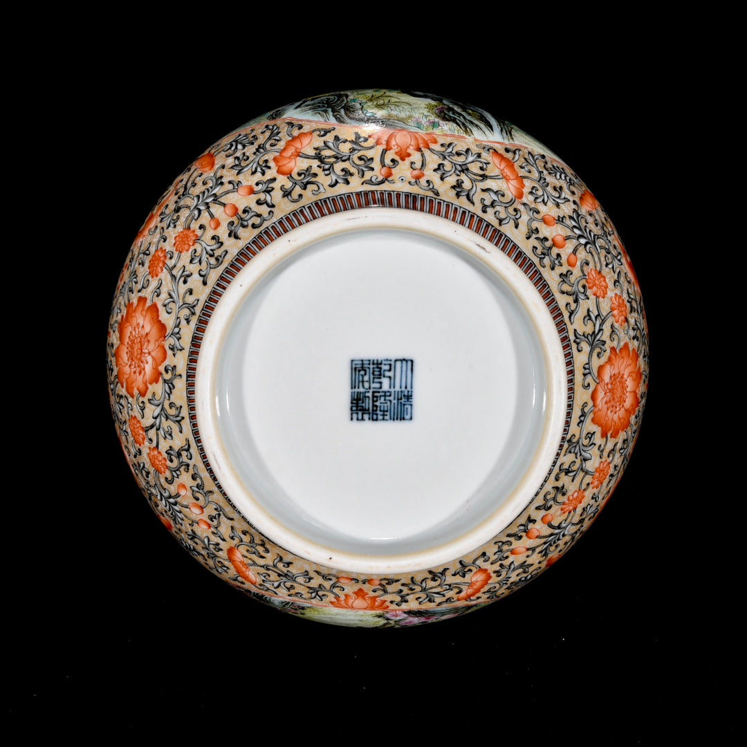 A1097 Chinese Qing Dynasty Gilt Edge Famille Rose Flowers Bird Design Porcelain Vase