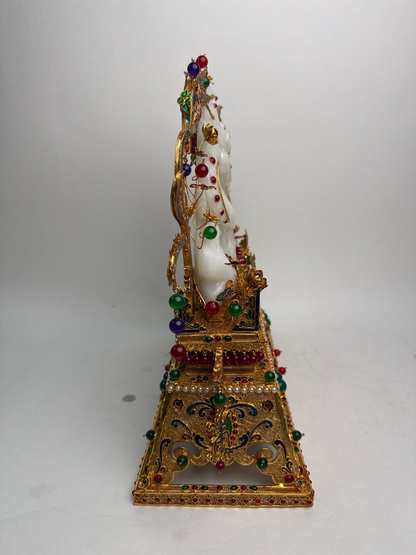 A1098 Exquisite Chinese Gold Wires Enamel Inlay Hetian Jade & Gems Fortune Dragon Statue