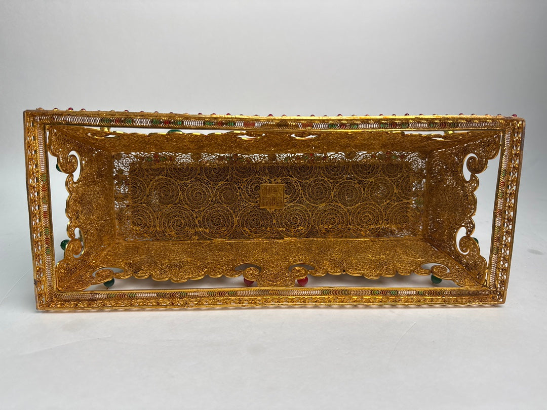 A1098 Exquisite Chinese Gold Wires Enamel Inlay Hetian Jade & Gems Fortune Dragon Statue