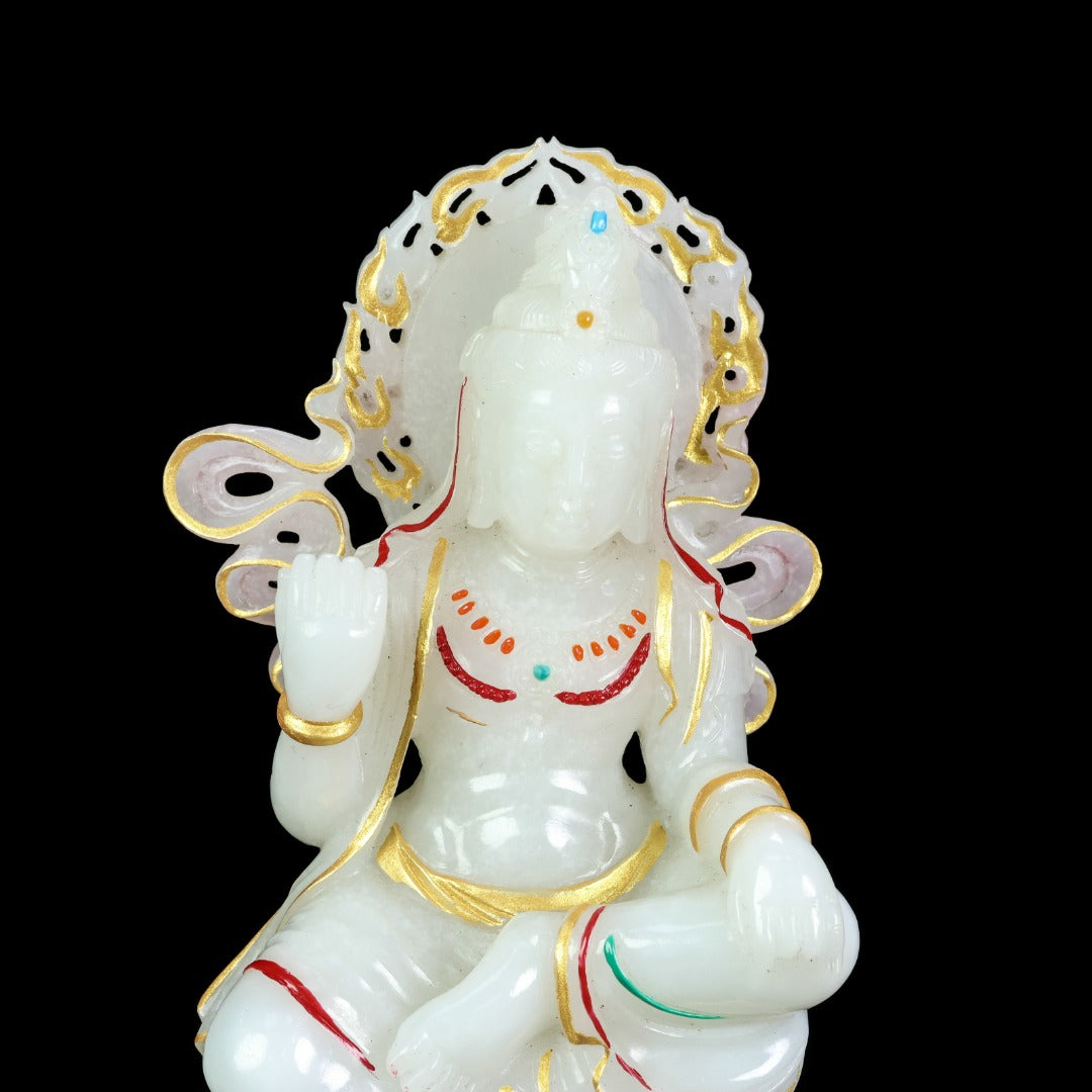 A1102 High Quality Chinese Gilt Gold Hetian Jade Carved Buddha Statue
