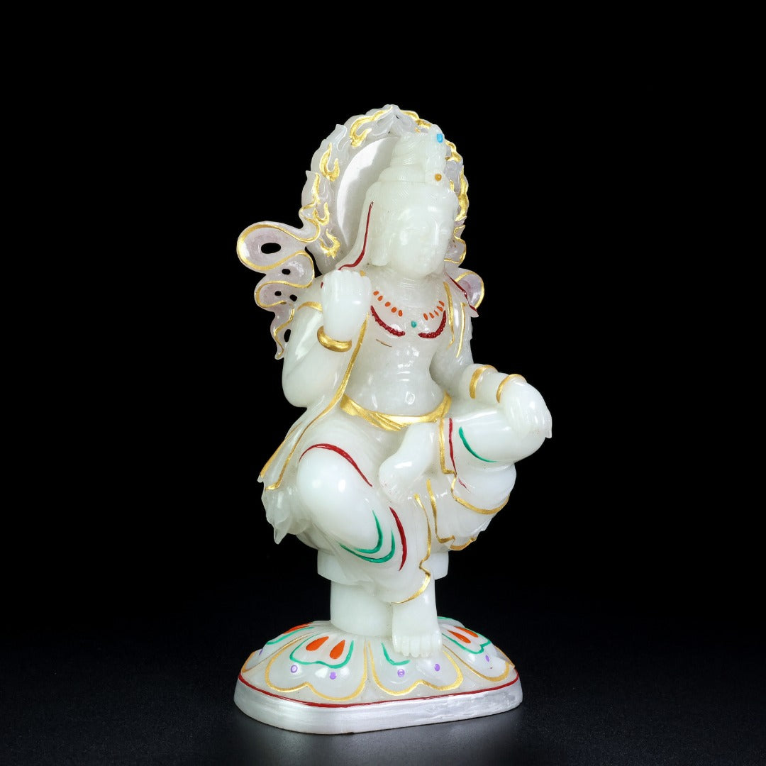A1102 High Quality Chinese Gilt Gold Hetian Jade Carved Buddha Statue
