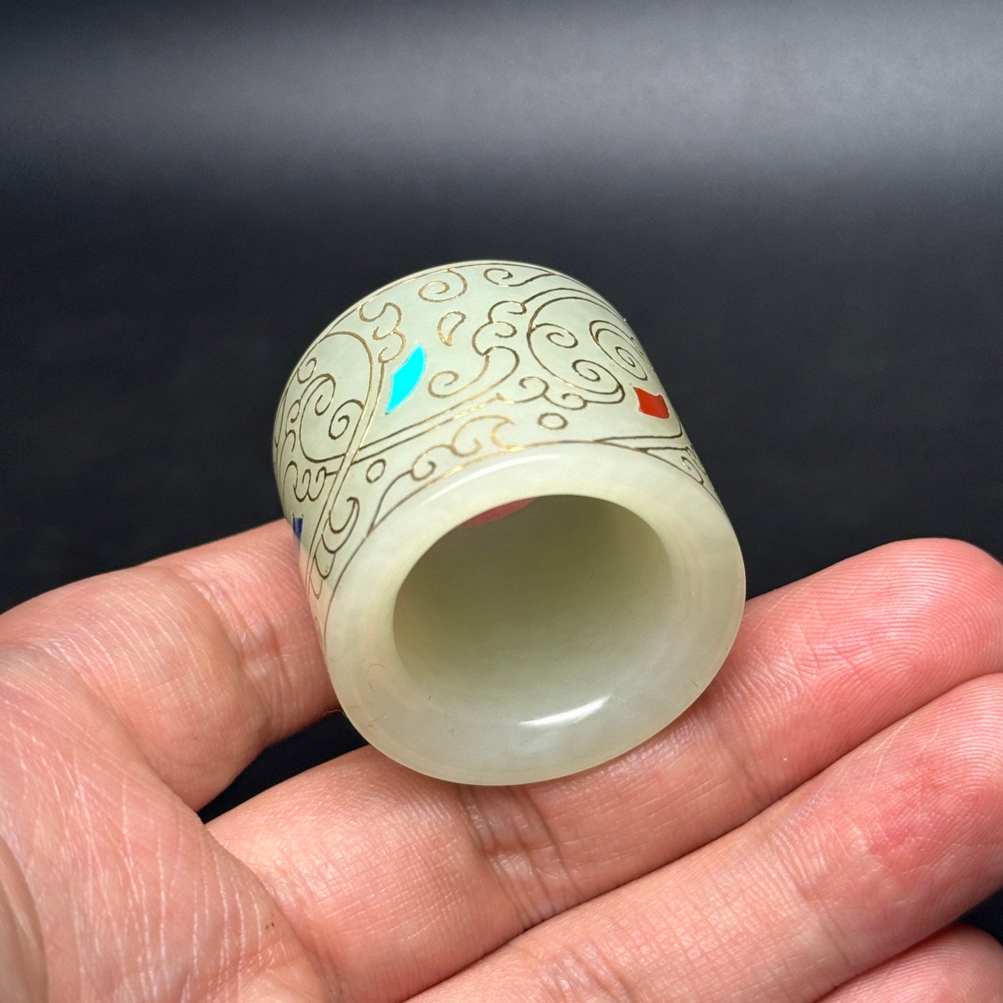 A1106 Inside Diameter 22 MM Chinese Silver Wires Hetian Jade Thumb Ring