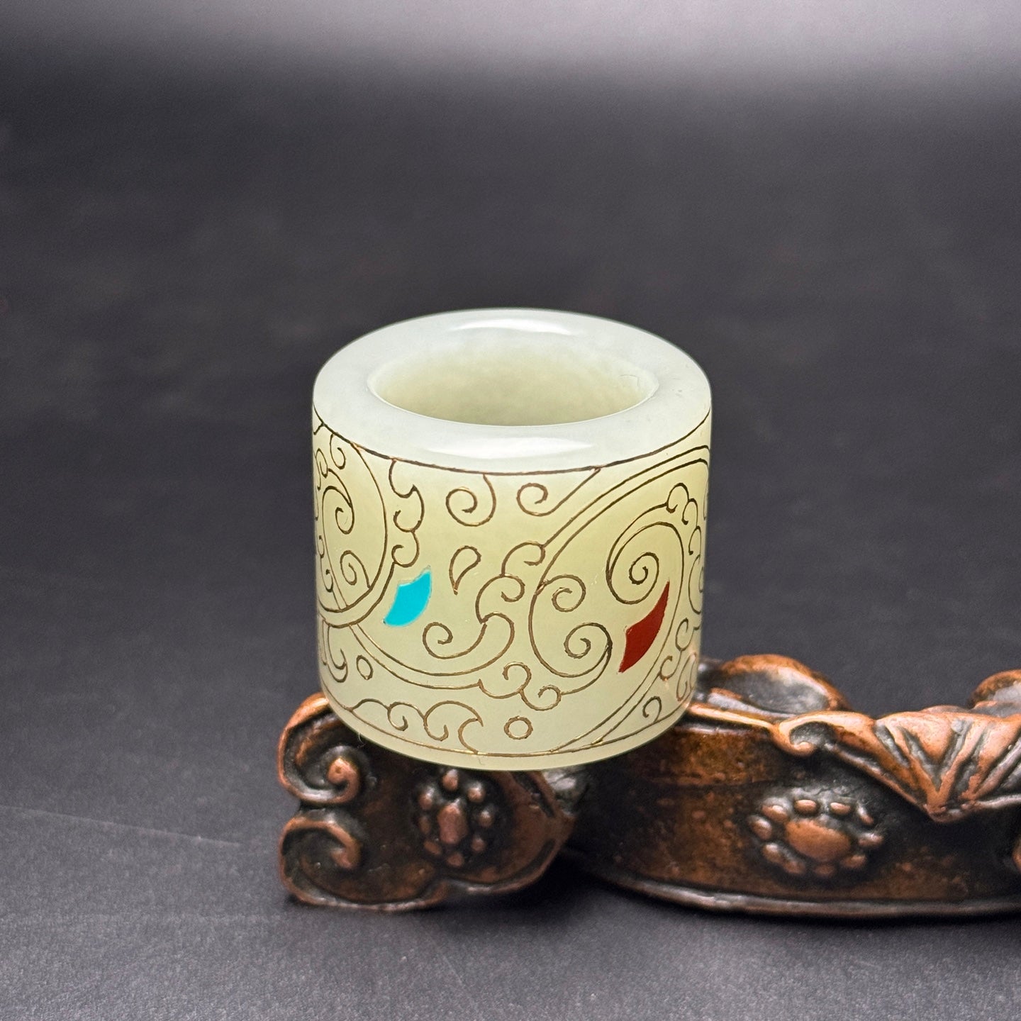 A1106 Inside Diameter 22 MM Chinese Silver Wires Hetian Jade Thumb Ring