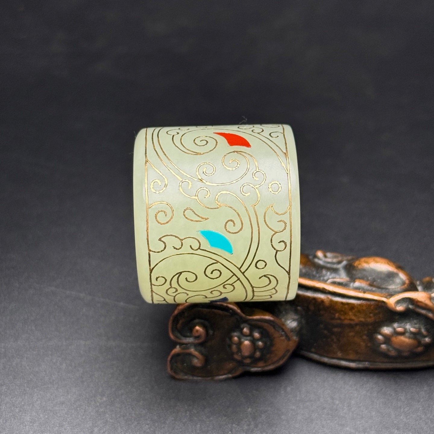 A1106 Inside Diameter 22 MM Chinese Silver Wires Hetian Jade Thumb Ring
