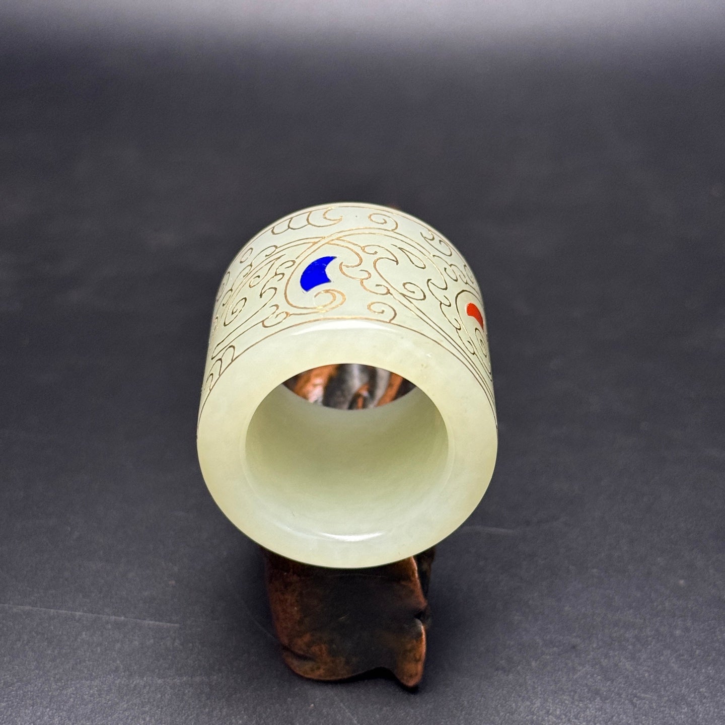A1106 Inside Diameter 22 MM Chinese Silver Wires Hetian Jade Thumb Ring