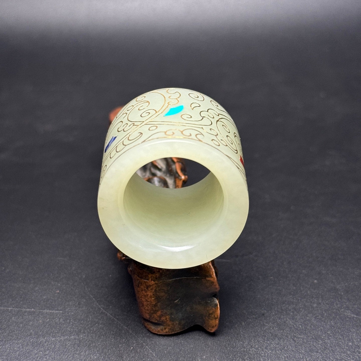 A1106 Inside Diameter 22 MM Chinese Silver Wires Hetian Jade Thumb Ring