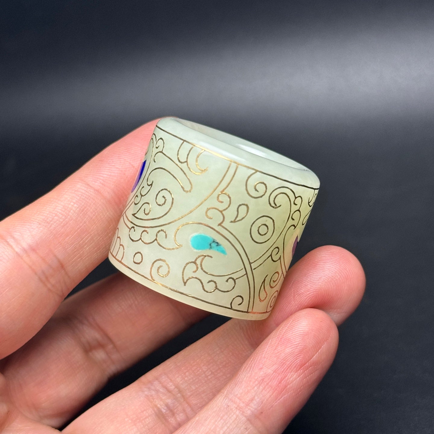 A1106 Inside Diameter 22 MM Chinese Silver Wires Hetian Jade Thumb Ring