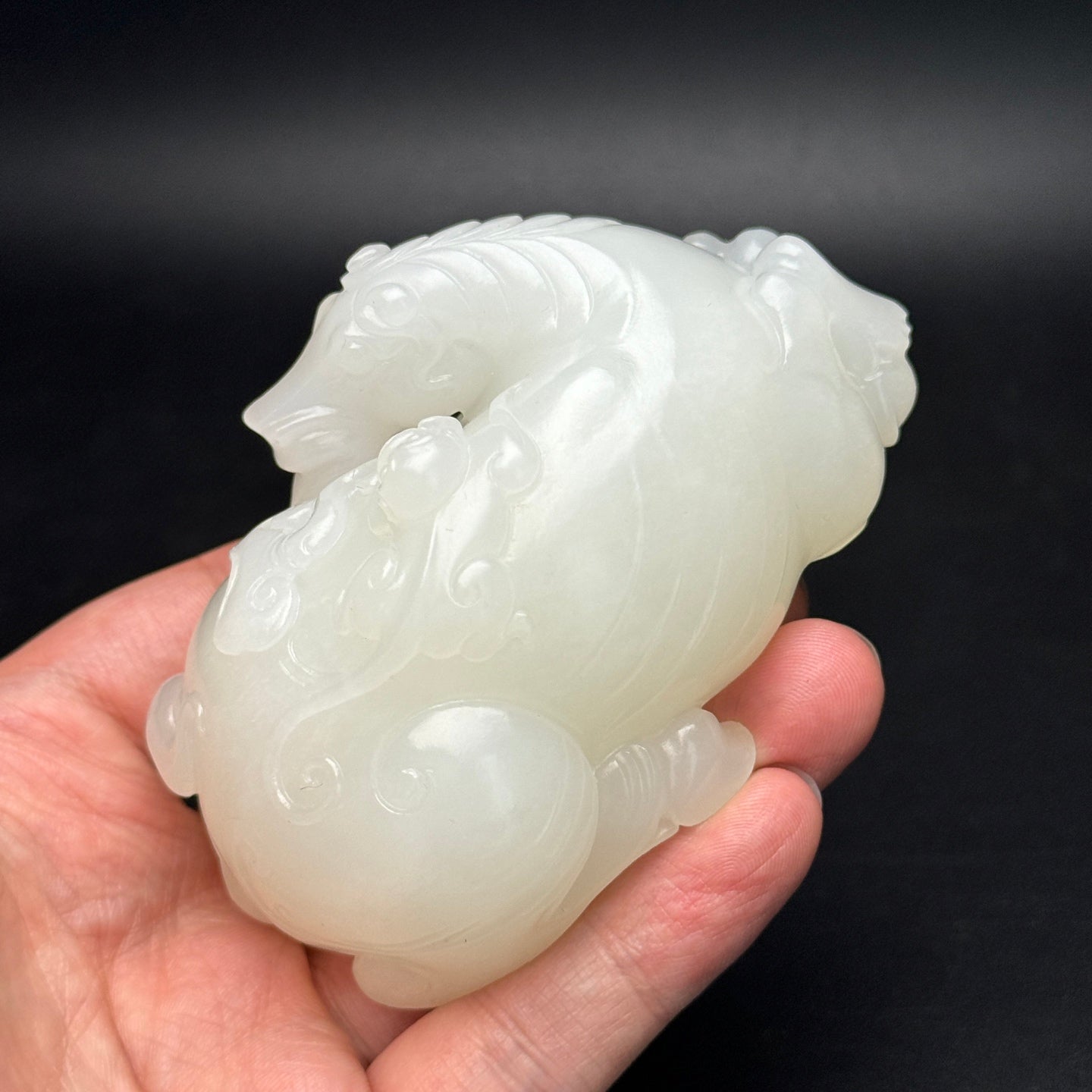 A1110 Superb Chinese White Hetian Jade Carved Horse & Monkey Statue
