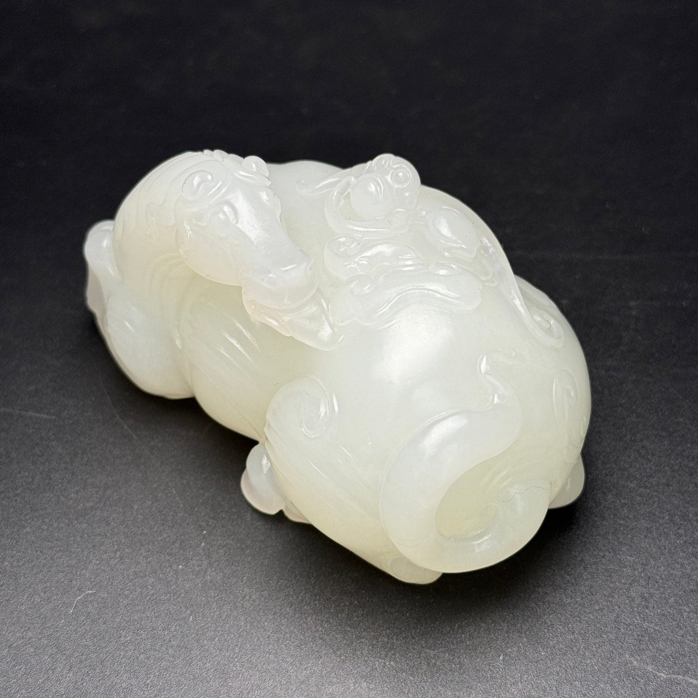 A1110 Superb Chinese White Hetian Jade Carved Horse & Monkey Statue