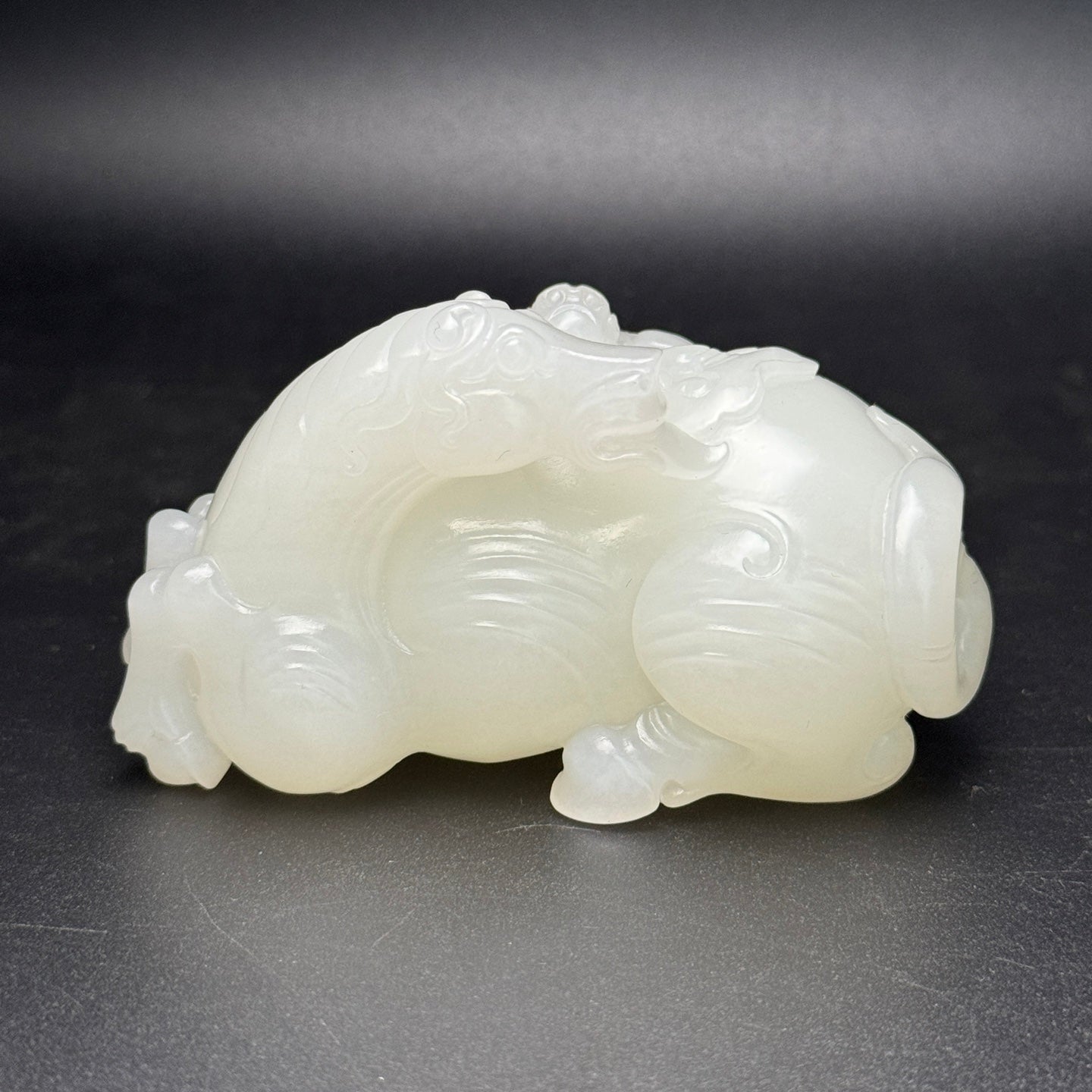A1110 Superb Chinese White Hetian Jade Carved Horse & Monkey Statue