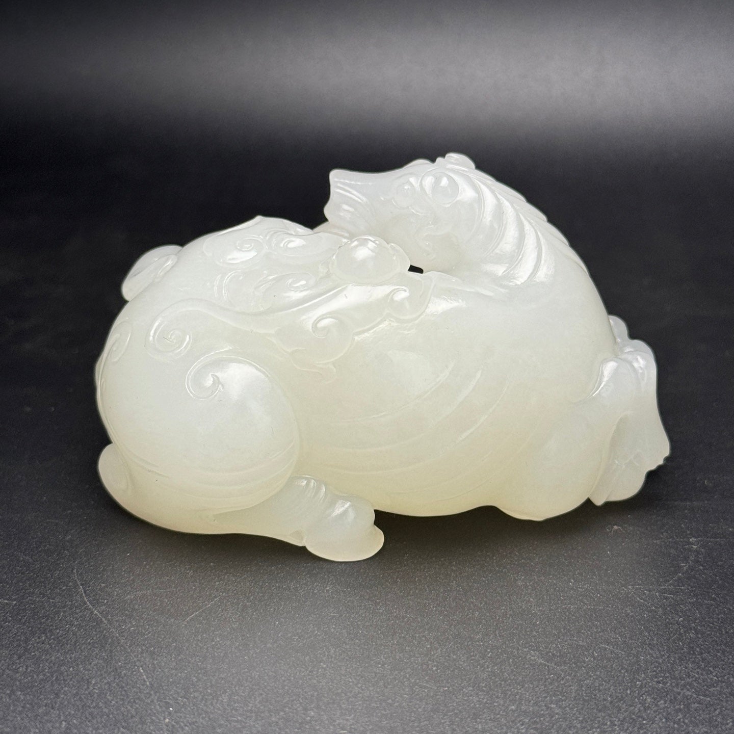 A1110 Superb Chinese White Hetian Jade Carved Horse & Monkey Statue
