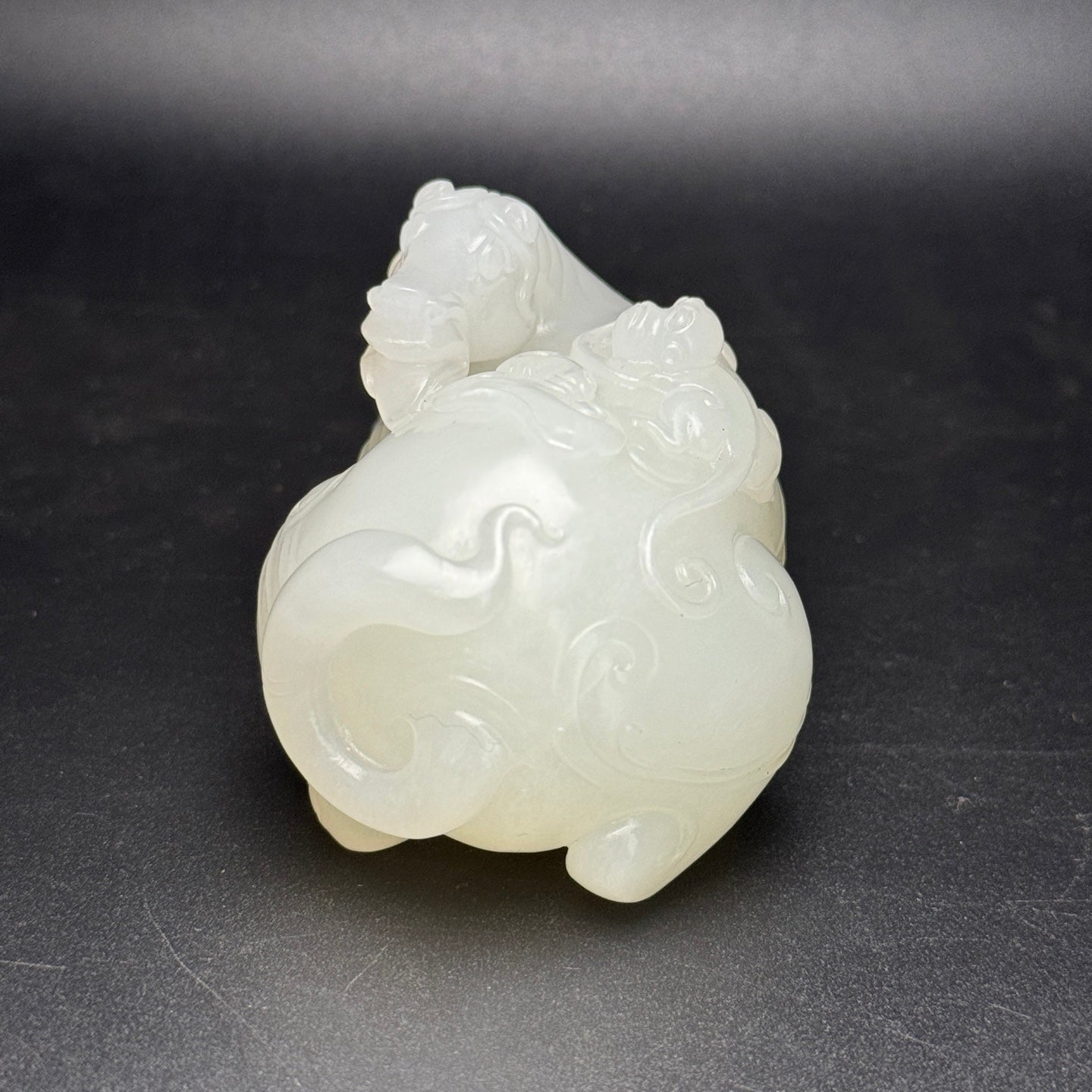 A1110 Superb Chinese White Hetian Jade Carved Horse & Monkey Statue
