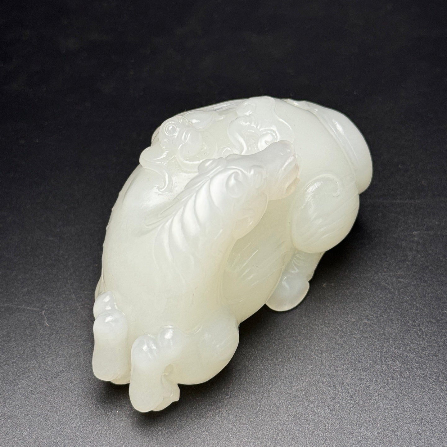 A1110 Superb Chinese White Hetian Jade Carved Horse & Monkey Statue