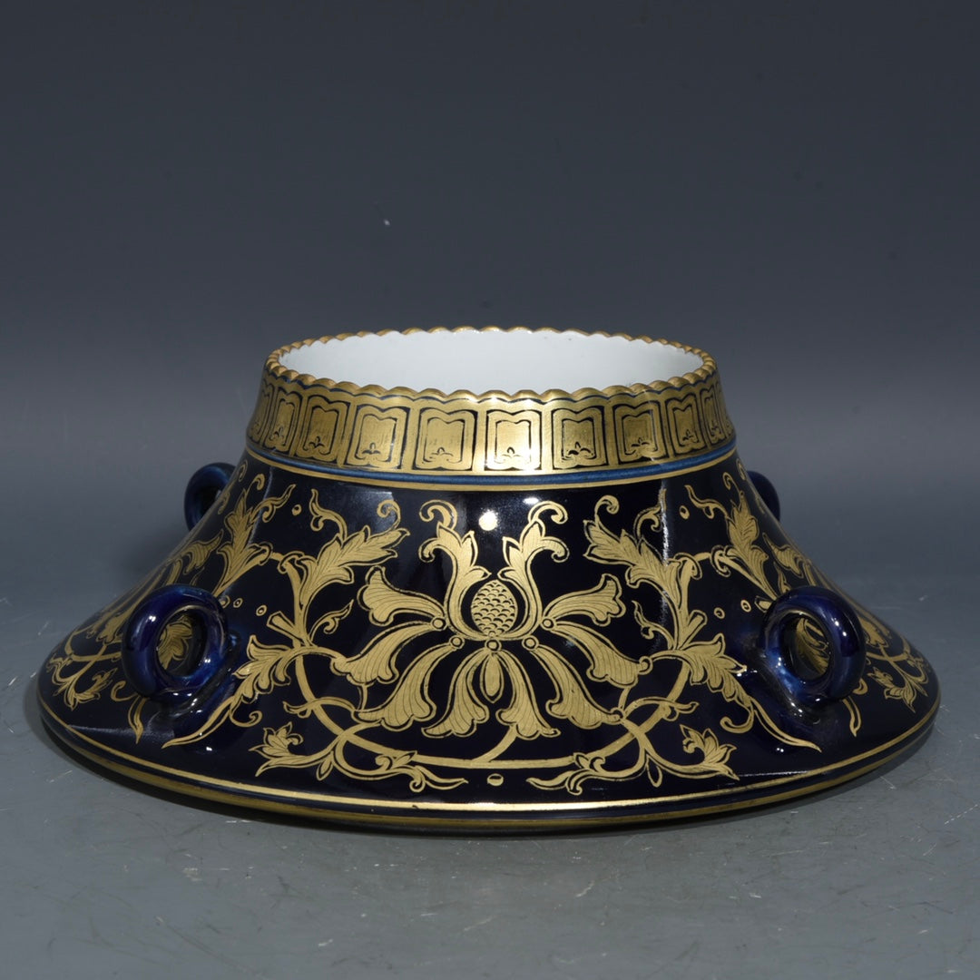 A1113 Chinese Qing Dynasty Gilt Gold Blue Glaze Flowers Design Turn Heart Porcelain Vase