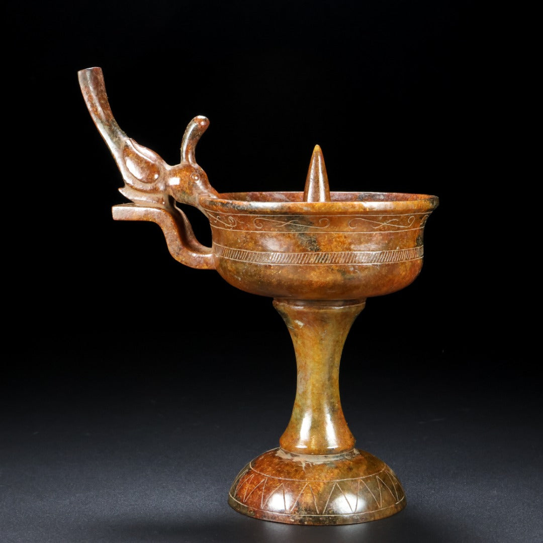 A1118 Superb Old Chinese Hetian Jade Carved Phoenix Candlestick