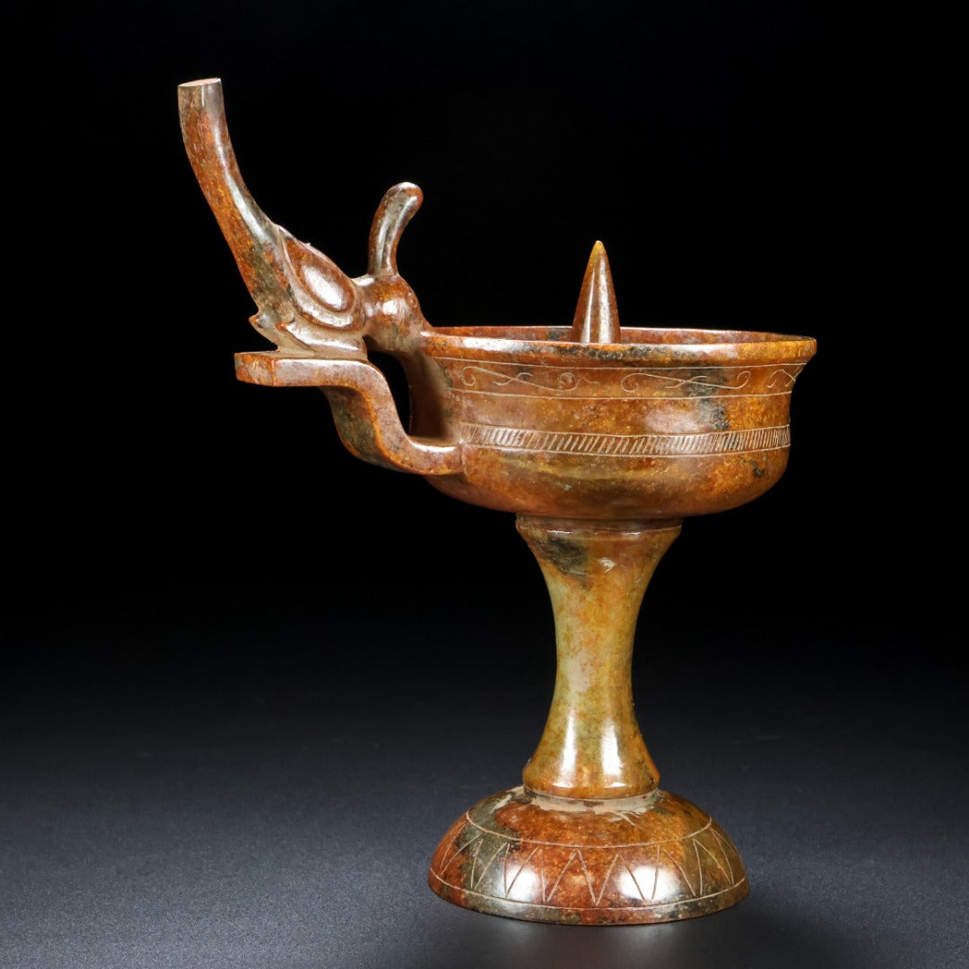 A1118 Superb Old Chinese Hetian Jade Carved Phoenix Candlestick