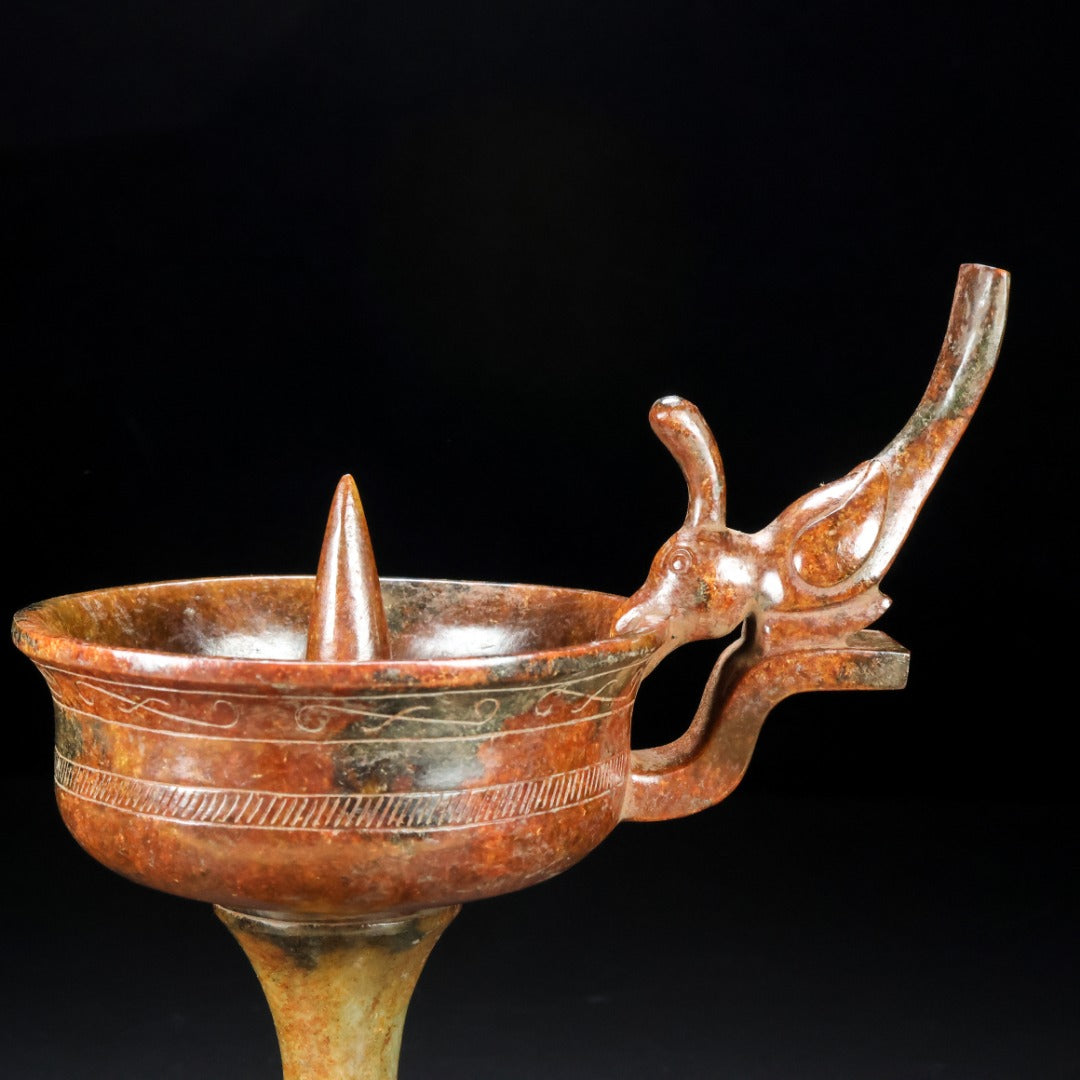 A1118 Superb Old Chinese Hetian Jade Carved Phoenix Candlestick