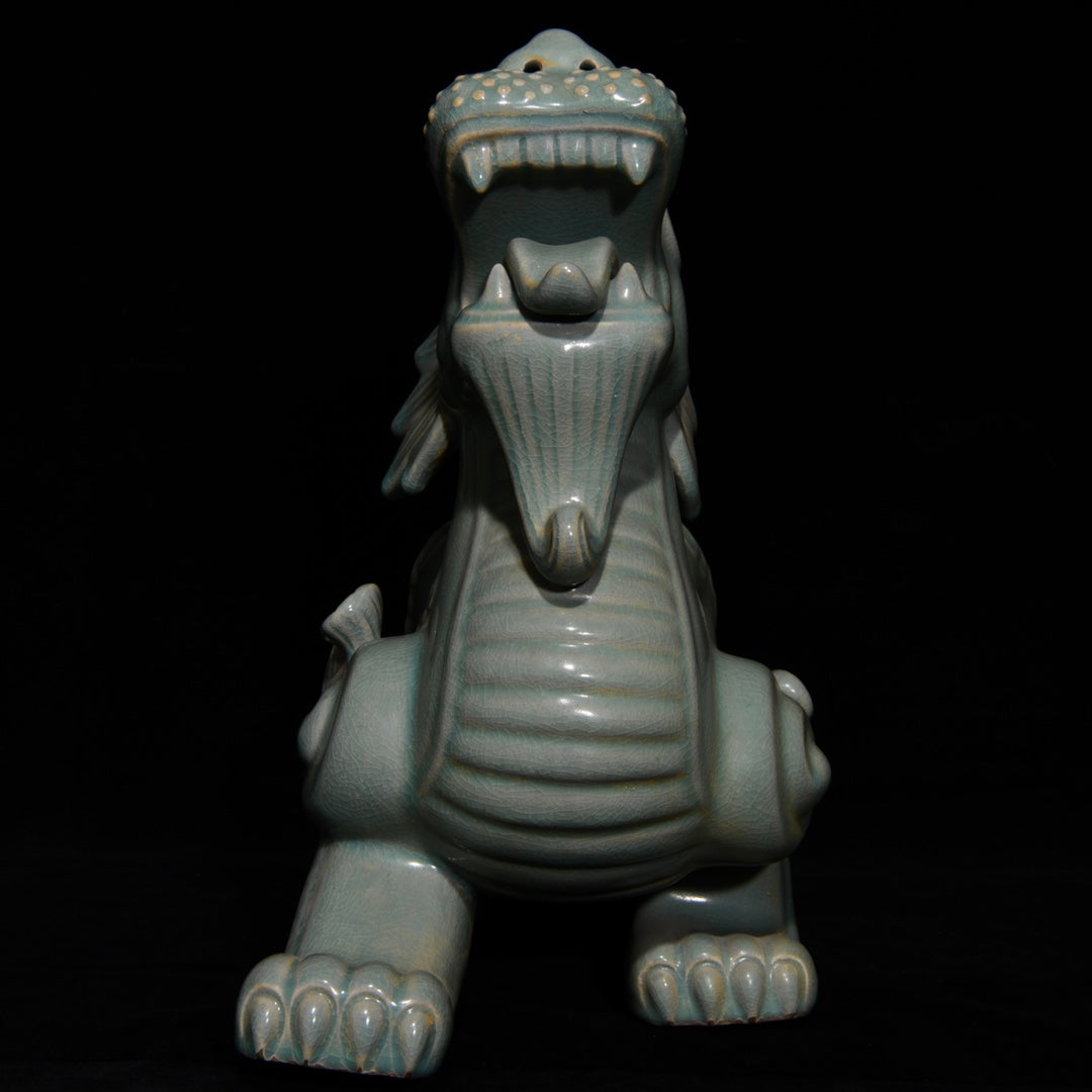 A1119 Chinese Ru Kiln Porcelain Fortune Kylin Statue