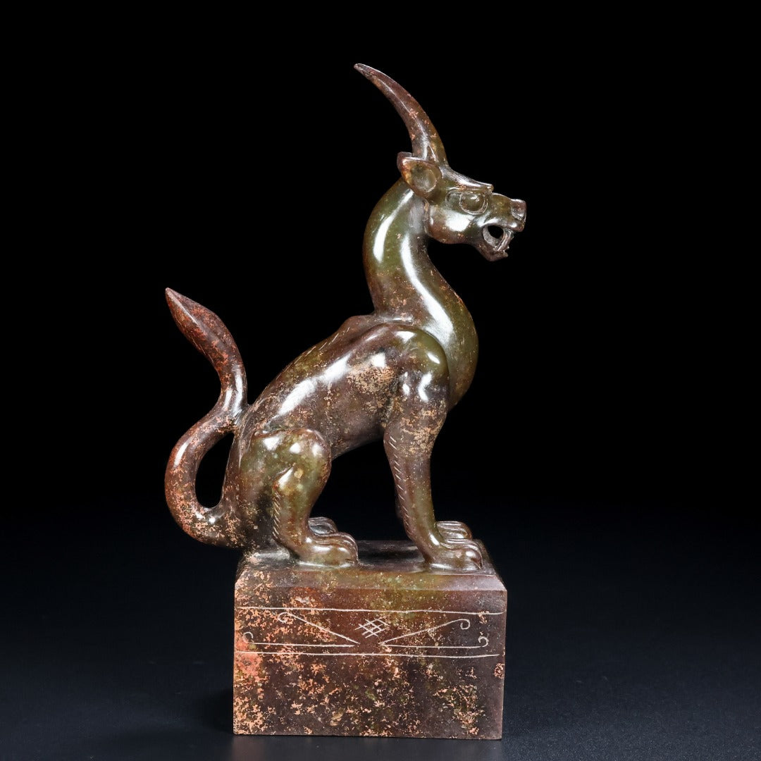 A1131 Superb Old Chinese Hetian Jade Carved Unicorn Seal