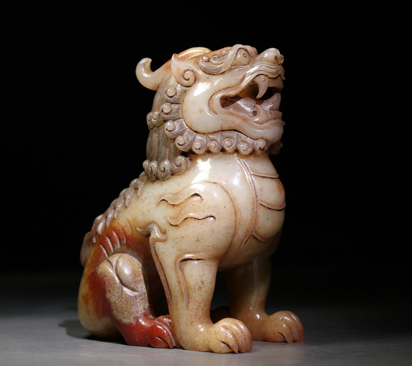 A1133 Superb Vintage Chinese Hetian Jade Carved Fortune Lion Statue