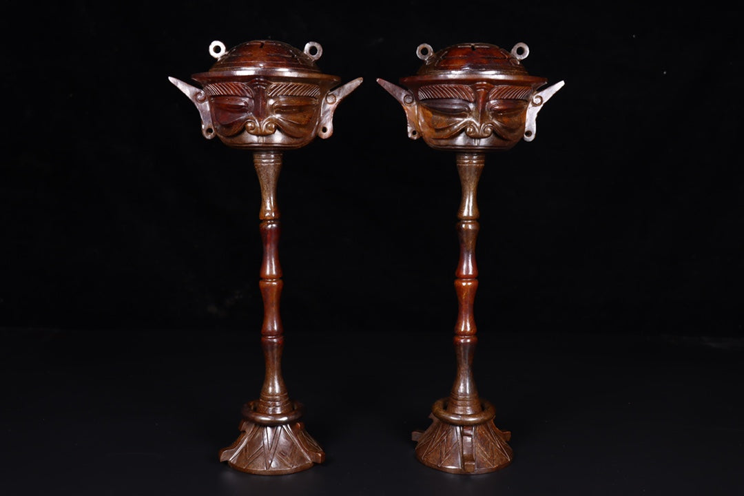 A1141 A Pair Superb Vintage Chinese Hetian Jade Incense Burner
