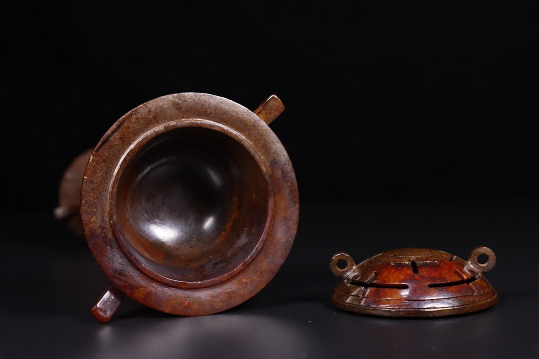 A1141 A Pair Superb Vintage Chinese Hetian Jade Incense Burner