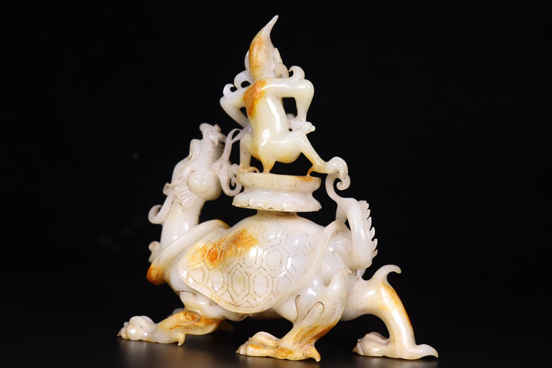 A1147 Superb Old Chinese Hetian Jade Carved Divine Beast Statue