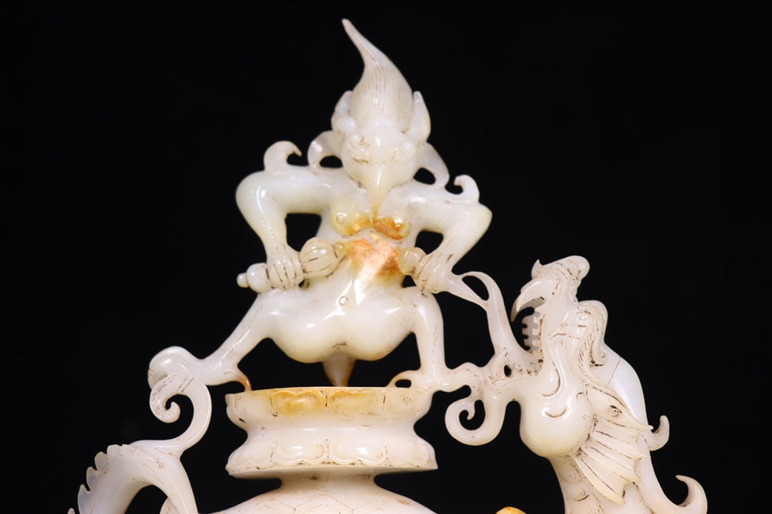 A1147 Superb Old Chinese Hetian Jade Carved Divine Beast Statue