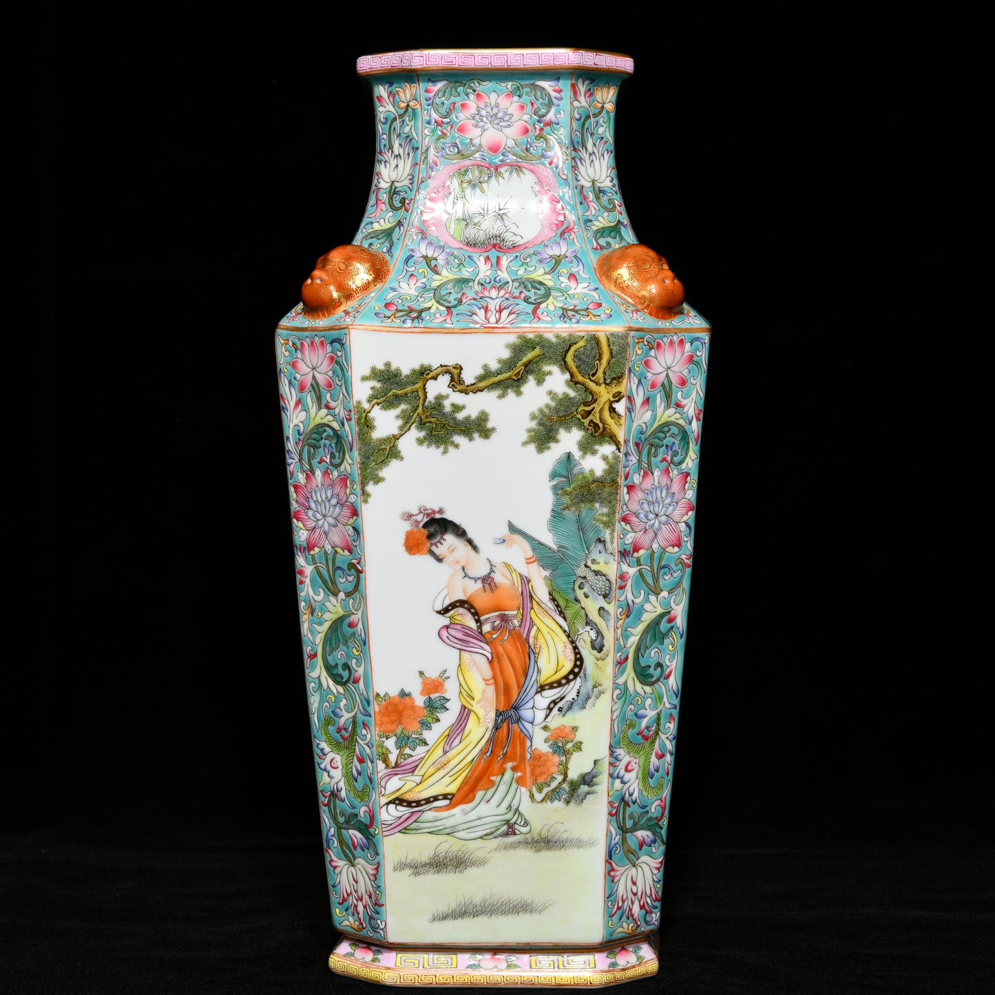 A1156 Chinese Qing Dynasty Gilt Edge Famille Rose Beautiful Woman Design Porcelain Vase