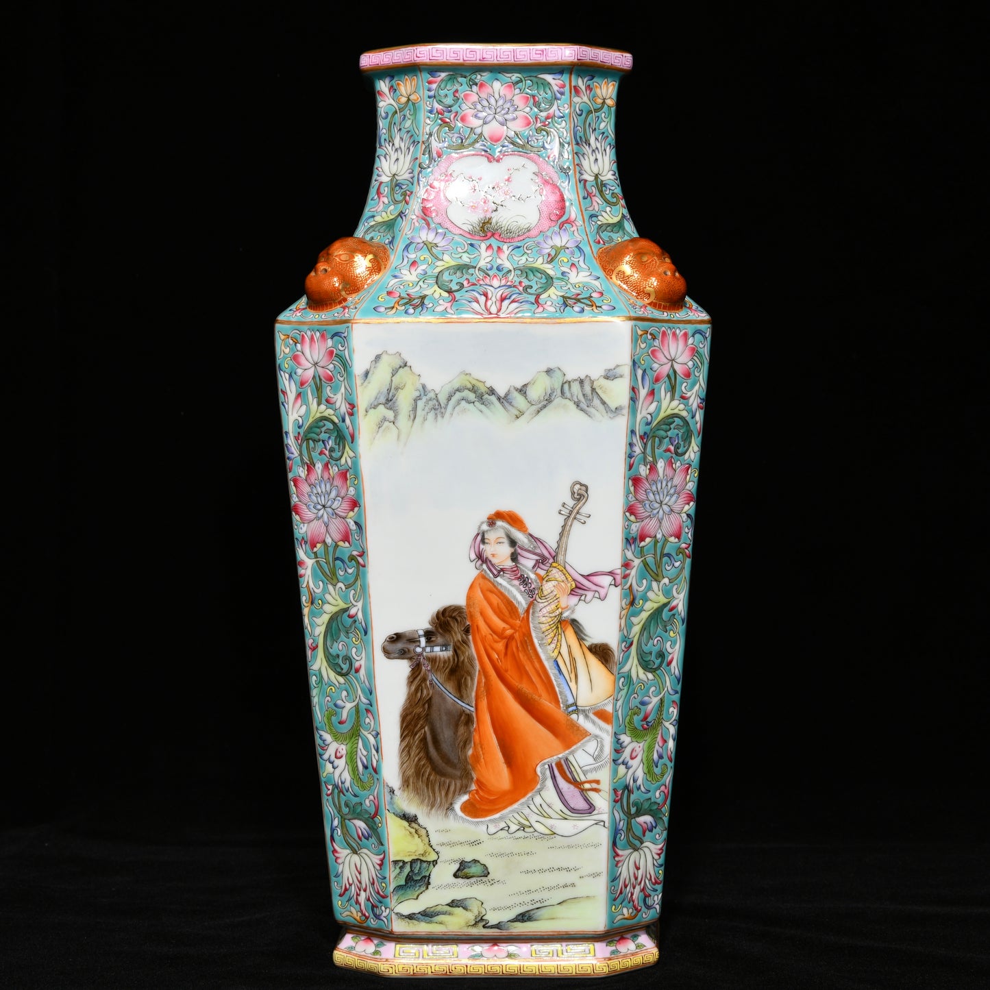 A1156 Chinese Qing Dynasty Gilt Edge Famille Rose Beautiful Woman Design Porcelain Vase