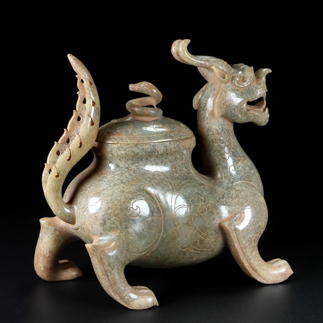 A1157 Superb Old Chinese Hetian Jade Carved Divine Beast Statue