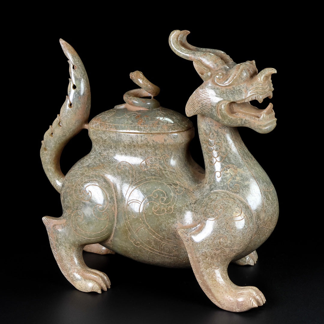 A1157 Superb Old Chinese Hetian Jade Carved Divine Beast Statue