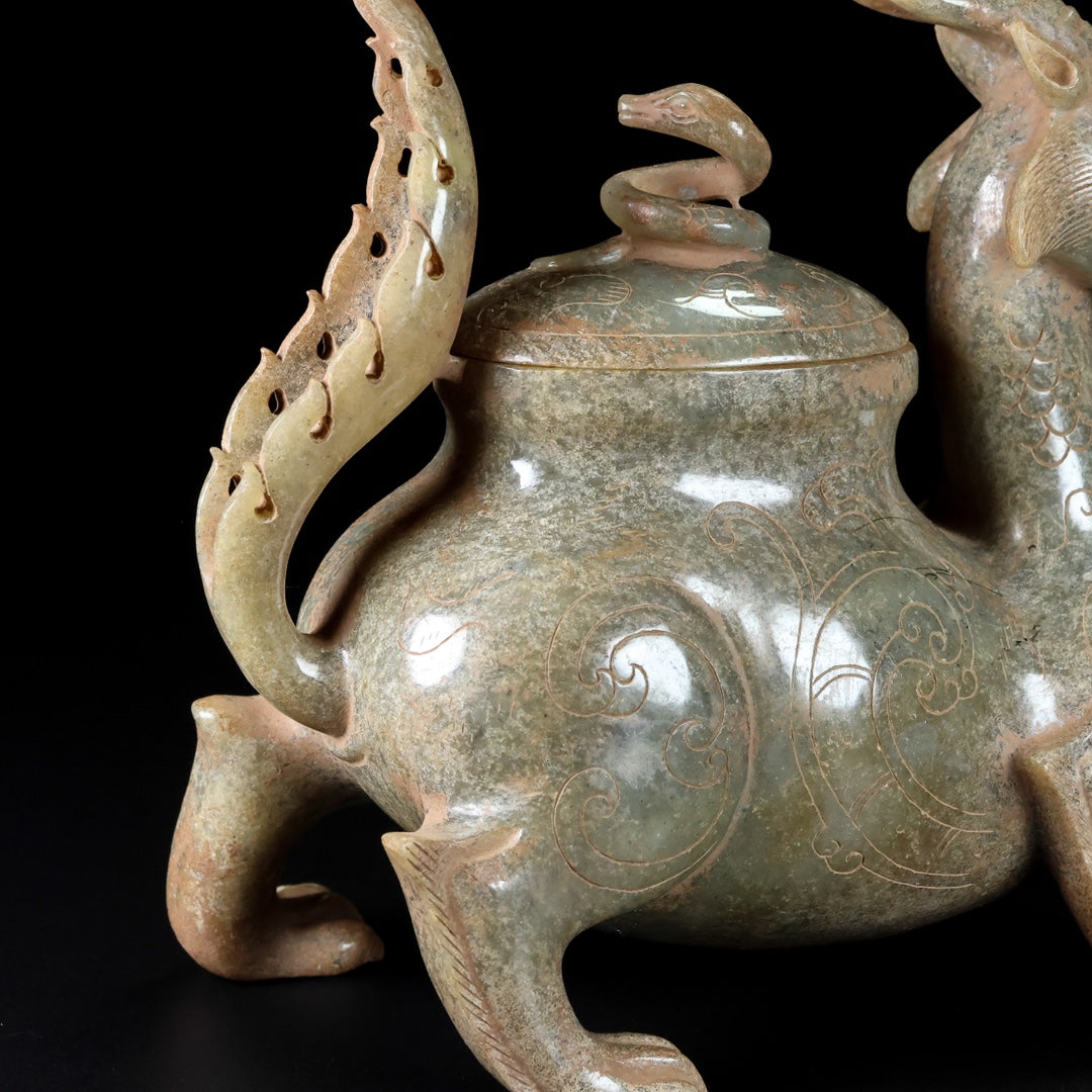 A1157 Superb Old Chinese Hetian Jade Carved Divine Beast Statue