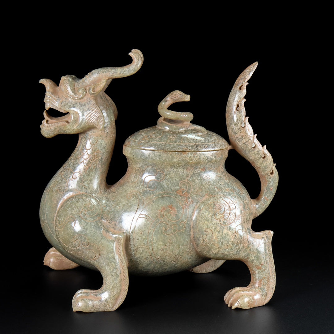 A1157 Superb Old Chinese Hetian Jade Carved Divine Beast Statue