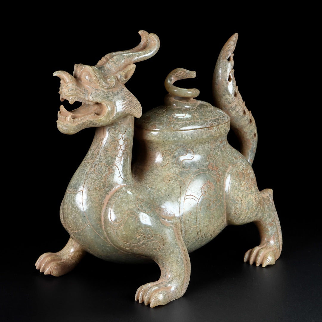 A1157 Superb Old Chinese Hetian Jade Carved Divine Beast Statue